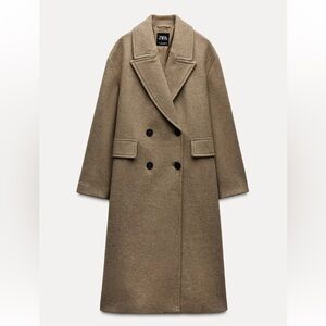ZARA WOOL BLEND OVERSIZED COAT MINK TAUPE BROWN JACKET 3046/345/706 XS PEACOAT